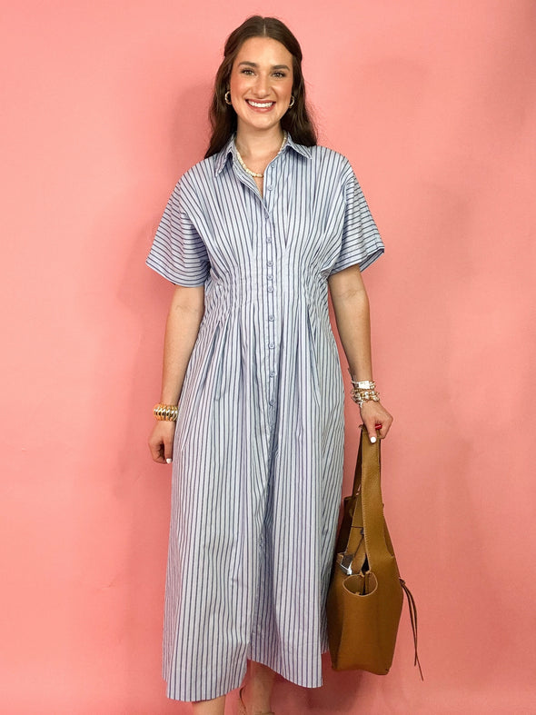 The Jalen Striped Midi Dress-Blue