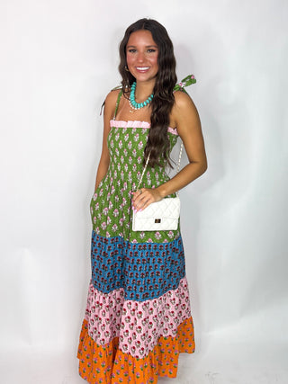 (THML) The Anabel Printed Tie Strap Midi Dress-Green