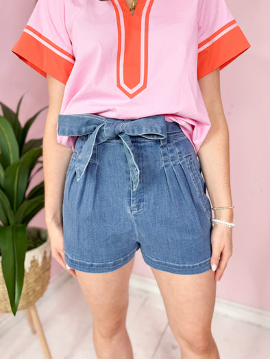 The Zabrina Bow Shorts-Denim