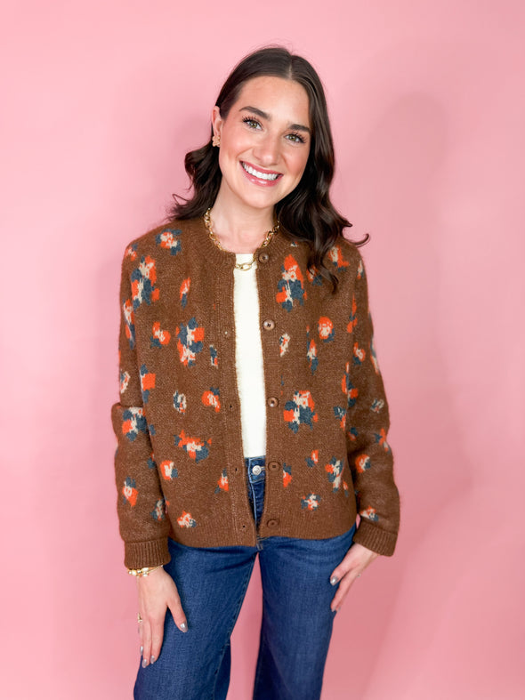 The Bowen Floral Cardigan-Brown