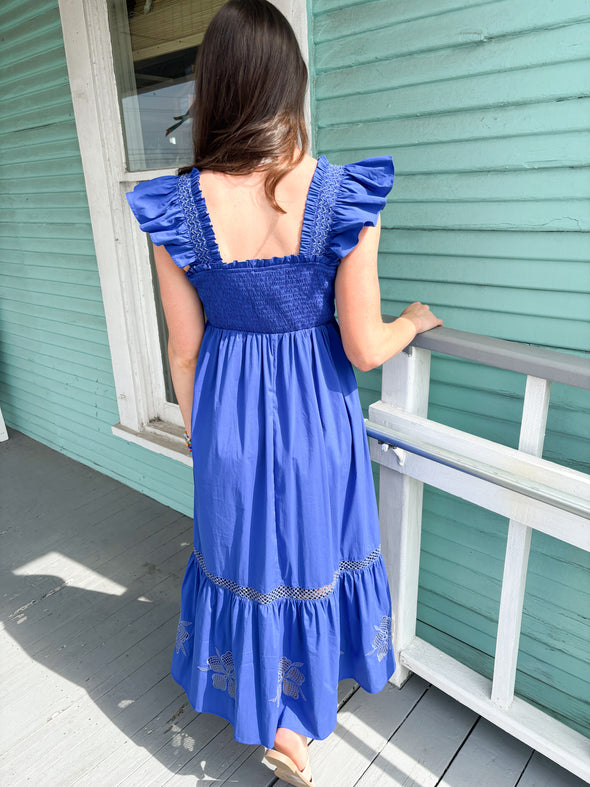 The Williams Embroidered Midi Dress-Cobalt