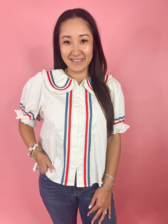 (THML) The Parker Collar Top-White