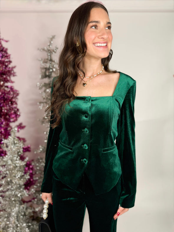 The Emmie Velvet Top-Green