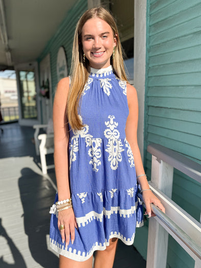 (THML) The Mornie Printed Dress-Blue