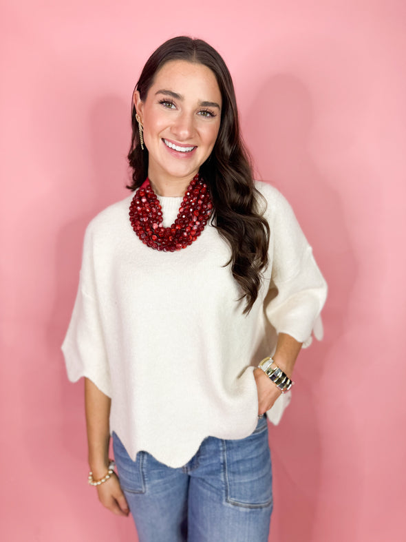 The Haley Scalloped Sweater-Cream