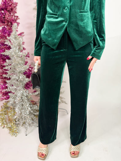 The Emmie Velvet Pants-Green