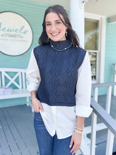 The Ainsley Cable Knit Sweater Navy/White