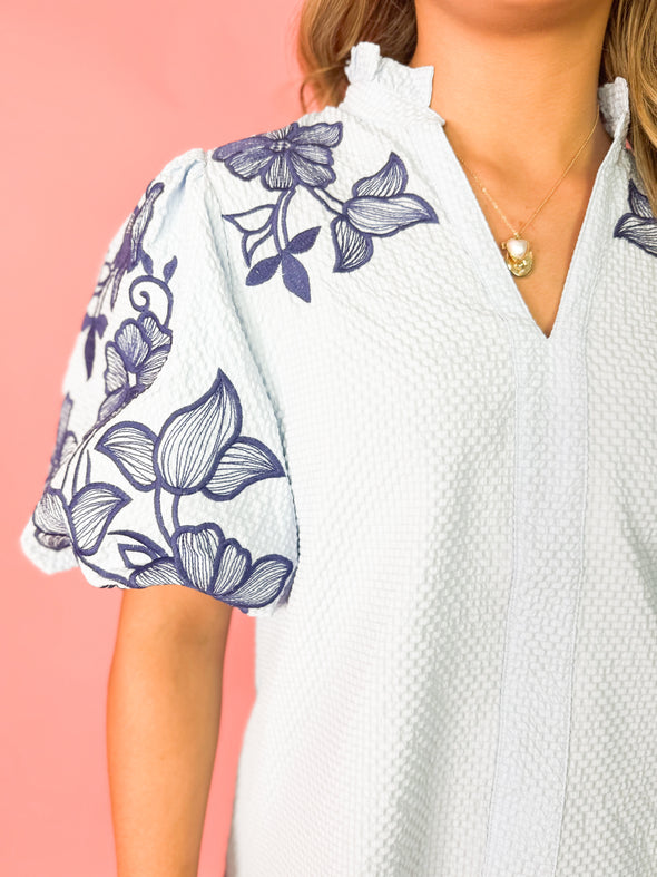 (THML) The Nattie Embroidered Top-Blue