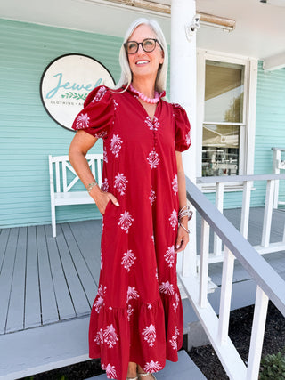 The Franceen Floral Midi Dress-Burgundy