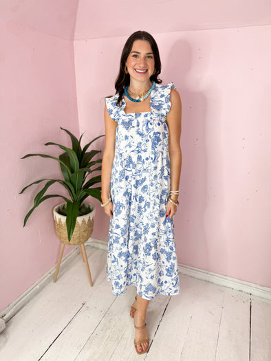 (THML) The Alicia Printed Midi Dress-Blue
