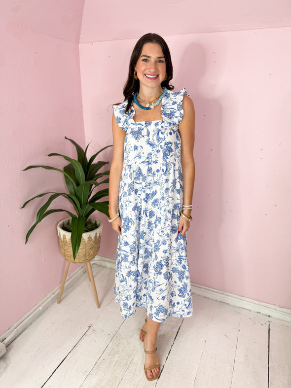 (THML) The Alicia Printed Midi Dress-Blue