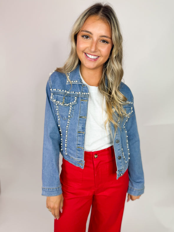 The Issa Rhinestone Jacket-Denim