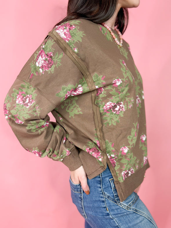 The Suzette Floral Sweatshirt-Brown