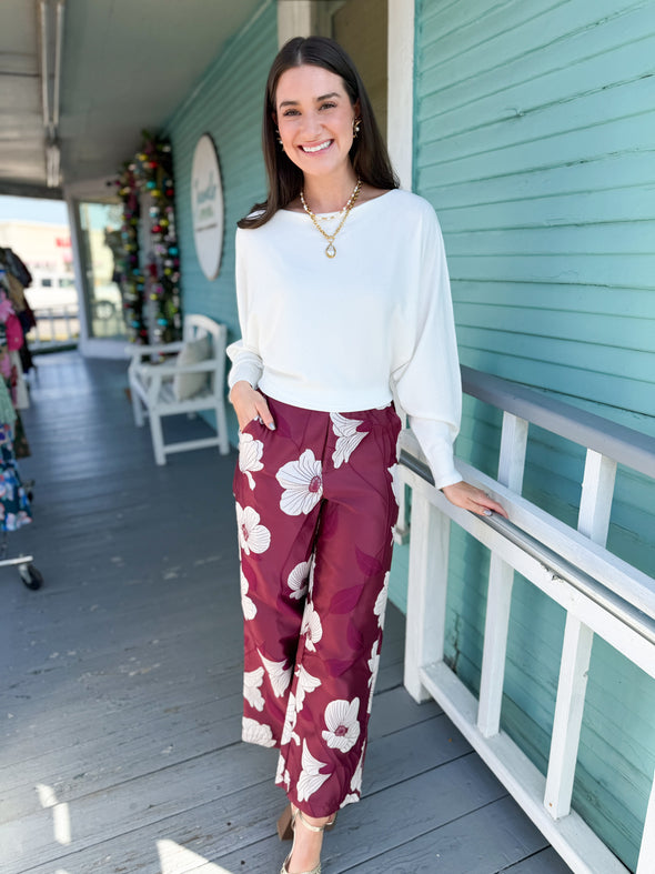 The Cecily Floral Pant-Ruby