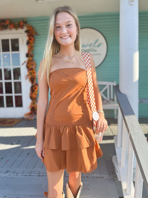 The Lilian Strapless Dress-Camel