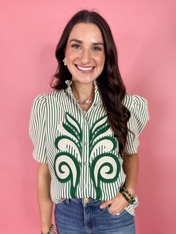 The Lily Striped Top-Green