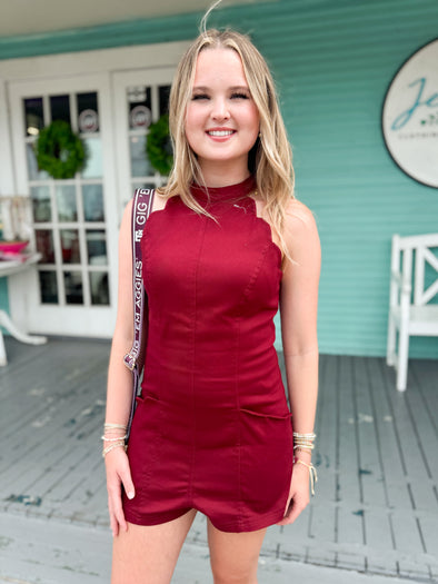 maroon halter neck romper 