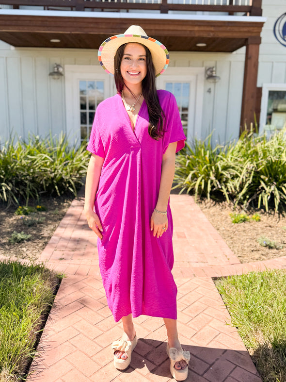 The Jenny Kaftan Midi Dress-Magenta