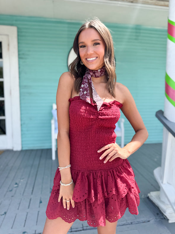 The Ellen Tube Lace Dress-Maroon