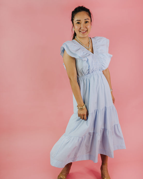 (THML) The Gracie Stripe Midi Dress-Blue