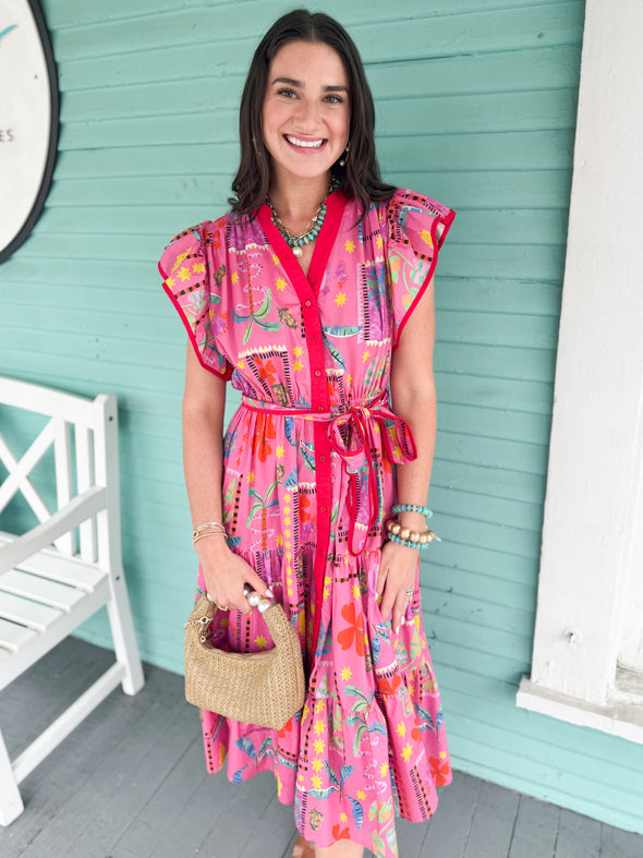 The Bruno Tropical Midi Dress-Pink