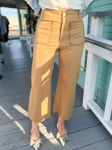 taupe scallop straight leg pant 