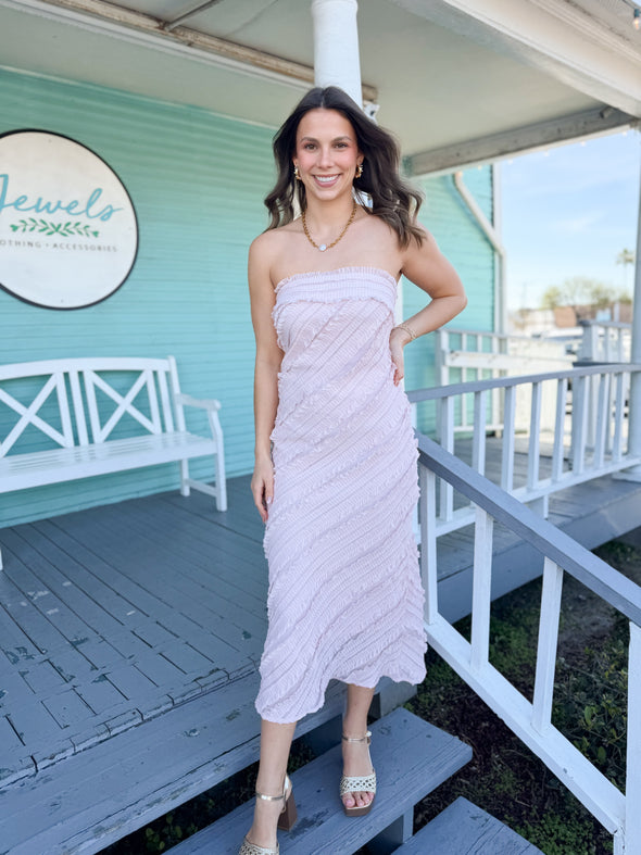The Ainsley Ruffle Strapless Dress-Dusty Rose M