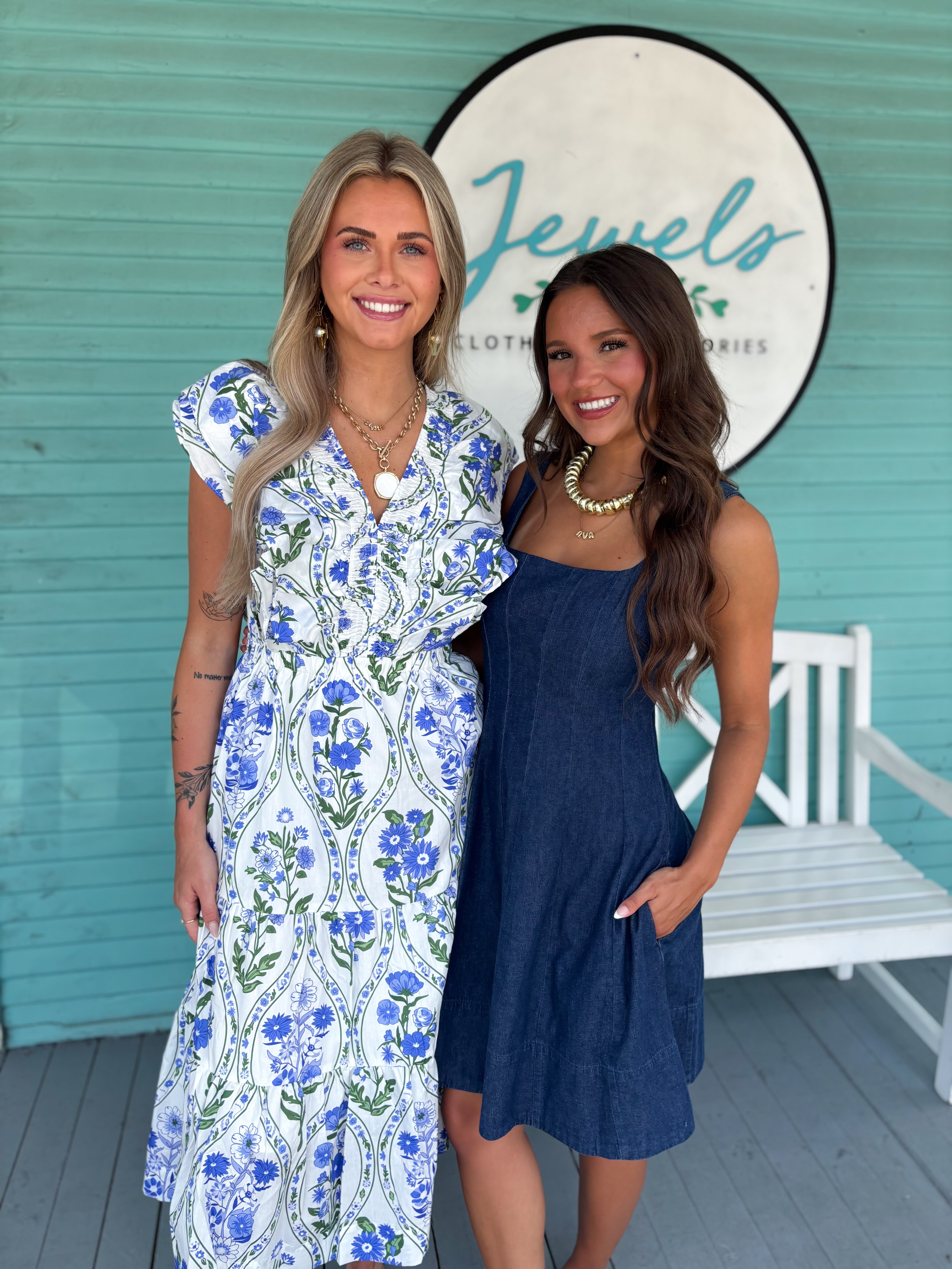 (THML)The Mitra Floral Midi Dress-Blue M