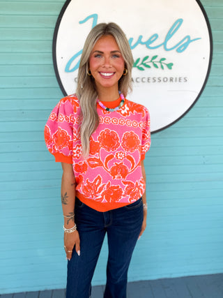 The Illenee Floral Sweater Top-Pink