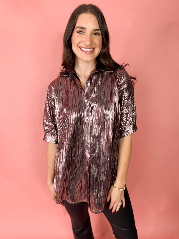 The Kara Oversized Button Down Top-Rose