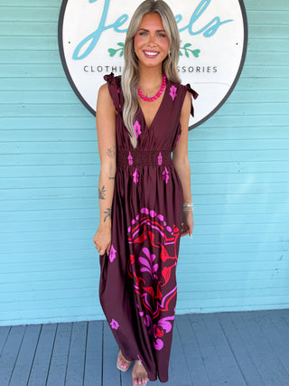The Descano Pleated Satin Midi Dress-Burgundy