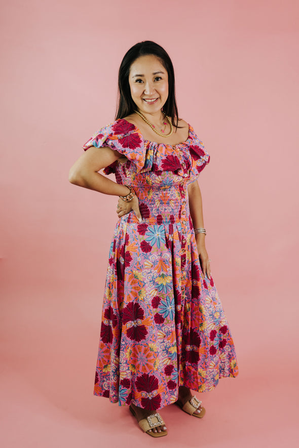 The Diana Floral Midi Dress-Pink
