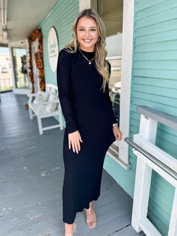 (Z Supply) The Aden Mesh Sweater Dress-Black