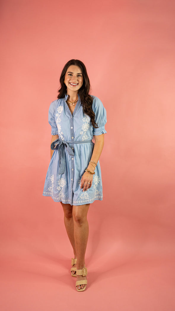 (THML) The Patson Button Up Dress-Blue