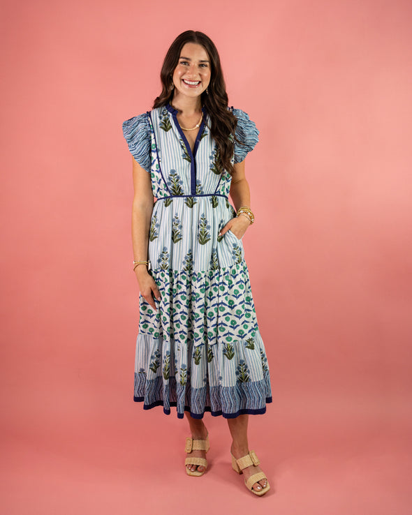 (THML) The Rhonda Floral Midi Dress-Blue