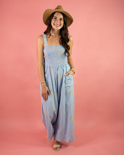 The Elizabeth Palm Jumpsuit-Blue