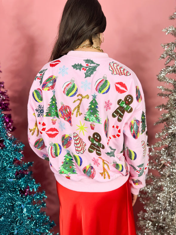 (Queen of Sparkles) The Christmas Icons Sweatshirt-Pink
