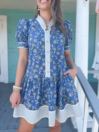The Sandra Floral Mini Dress-Blue