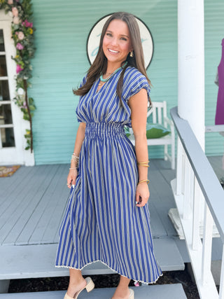 (THML) The Miley Striped Midi Dress-Navy