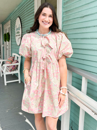 The Alice Bow Flora Dress-Pink