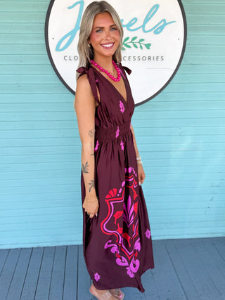 The Descano Pleated Satin Midi Dress-Burgundy
