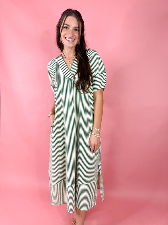The Tina Striped Dress-Green