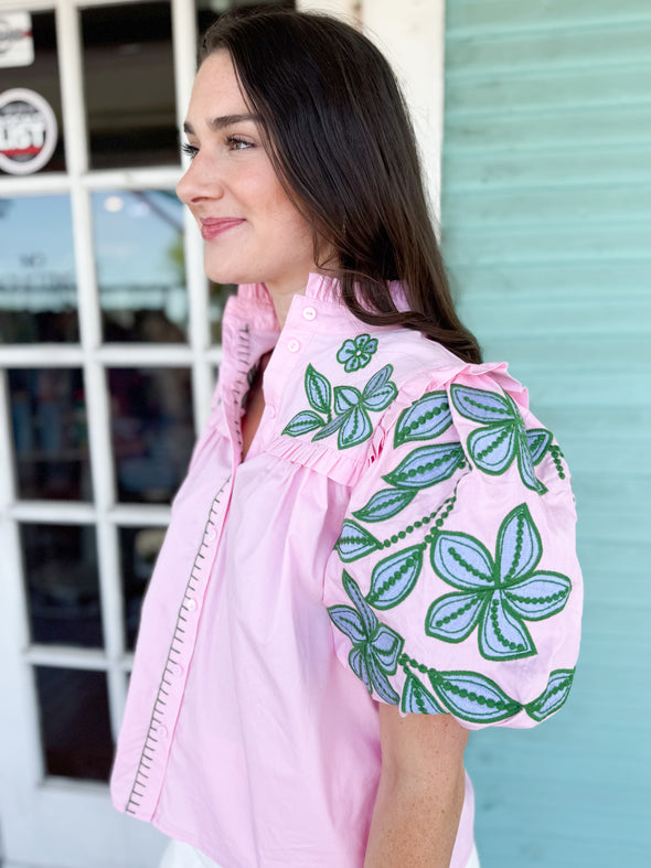 (THML) The Julia Puff Sleeve Top-Pink