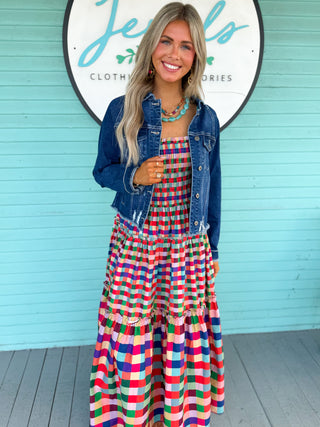 The Carol Plaid Tiered Midi Dress-Multi