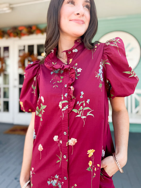 The Hazel Floral Dress-Burgundy