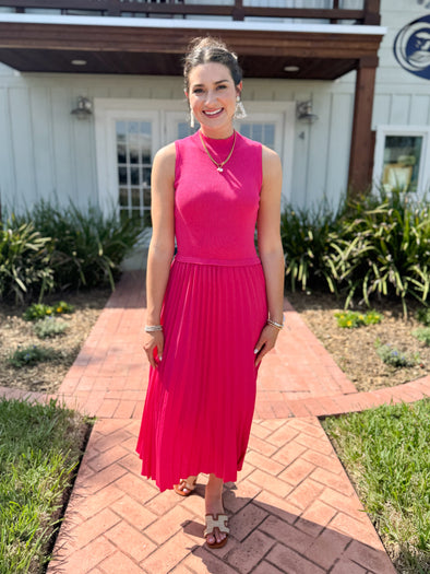 pink pleated skirt dress 
