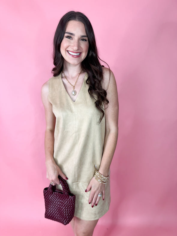 The Isaac Suede Mini Dress-Sand
