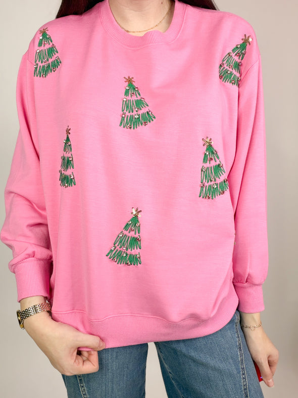 The Sarah Green Trees Sweatshirt-Pink