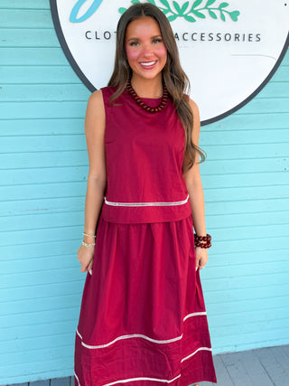 The Rachel 2 Piece Skirt Set-Burgundy