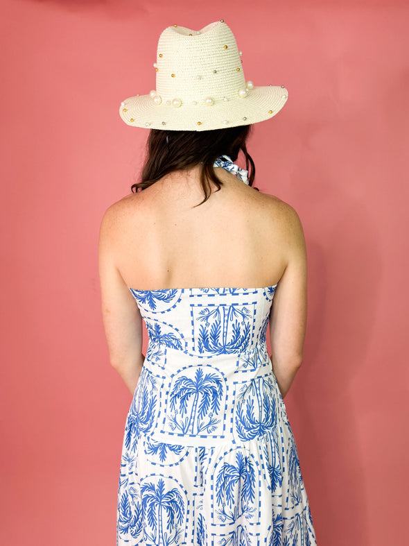 The Palm Breeze Midi Dress-Blue